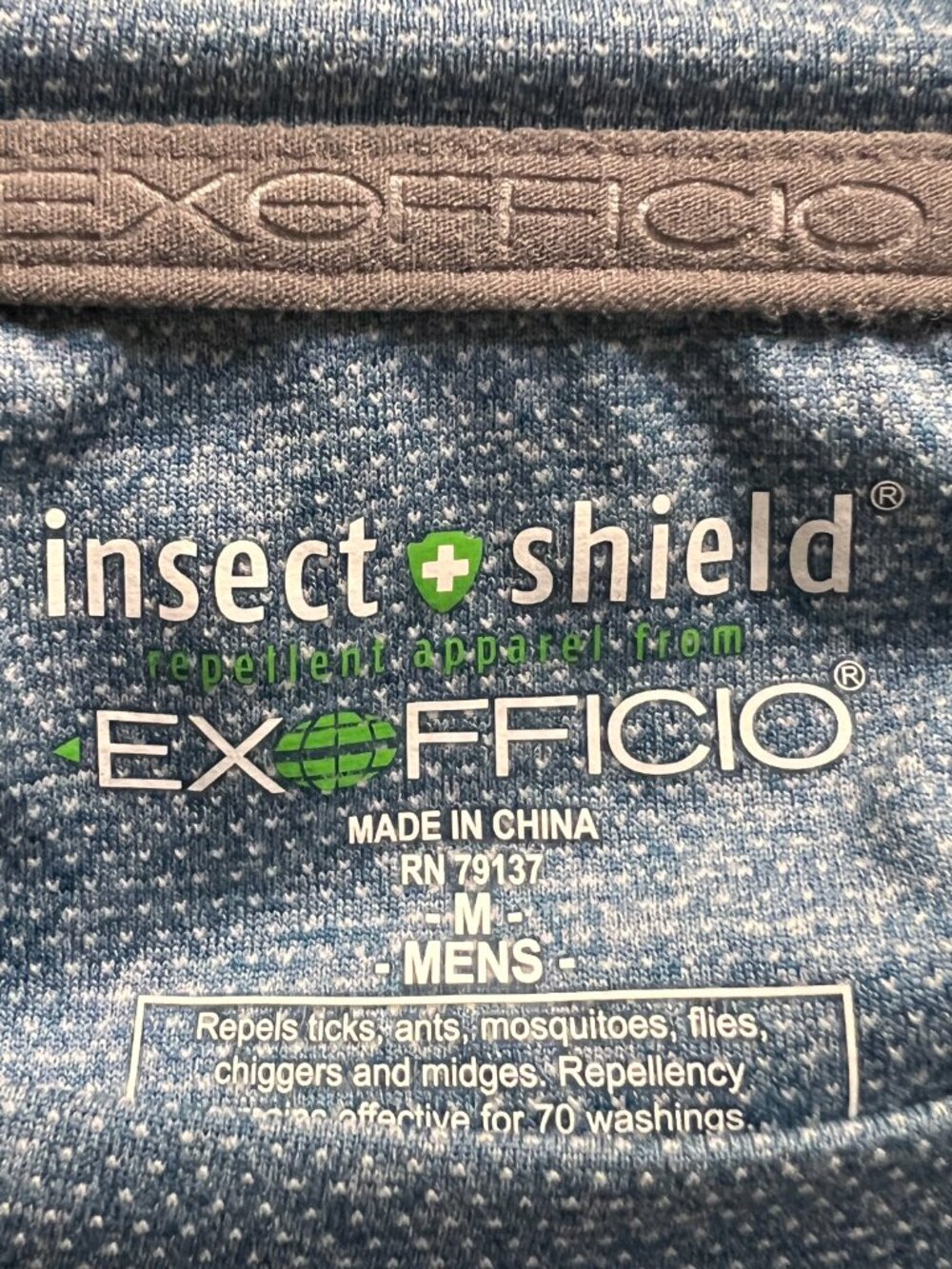 EXofficio Insect Shield Mens Light Blue Long Sleeve Shirt Medium - Picture 2 of 6